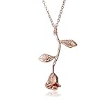 Vintage 3D Rose Necklace Flower Pendant Necklace Chain 18K Gold Lovers Birthday Friendship Jewelry Handmade Jewelry