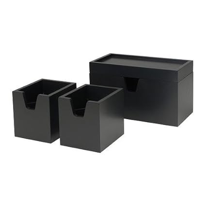 Ikea Forhoja Wooden Box Set Of 4 Desk Top Organizer Black Wood