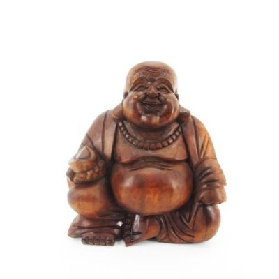 12cm wooden wood Happy Buddha Carved Fair Trade Budda Good Luck