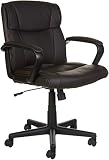 AmazonBasics Classic Leather-Padded Mid-Back Office Computer Desk Chair with Armrest - Brown, BIFMA Certified