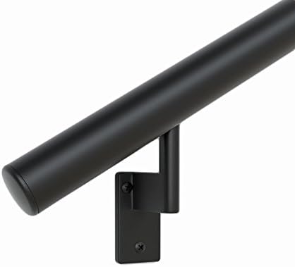 Promenaid 11ft Flush Handrail Kit - Black - Complete Indoor/Outdoor Handrail for Stairs - 1.6" Round Anodized Aluminum Railing with 5 Satin Black Painted Pivoting Wall Brackets & Flush Endcaps
