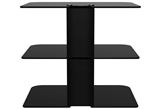 Gold Line 3 x Black Floating Shelves with Strengthened Tempered Black Glass for DVD Players/Cable Boxes/Games Consoles/TV Accessories