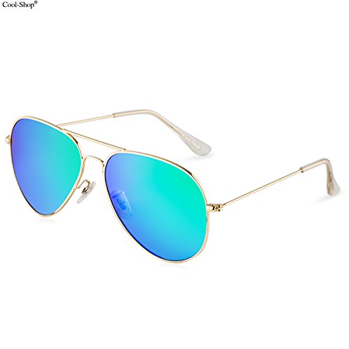 Cool-Shop®Premium Classic Metal Frame Full Mirrored Aviator Sunglasses,Aviator Sunglasses (Glod-colorful&green)