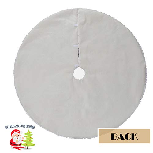 EDLDECCO 48 Inches Christmas Tree Skirt White Luxury Cozy Faux Fur Silver Snowflake Sequin Embroidered Double Layers Handicraft Xmas Decoration Holiday Ornaments