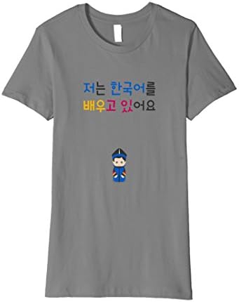 Women's I am learning Korean T-shirt in Hangul Characters Small Slate