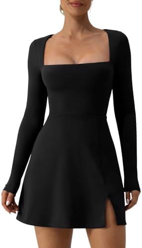 black dress square neck fit and flare Square-Neck Fit-and-Flare Mini Dress
