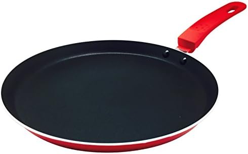 Crepe Pan by Ricovero Cookware- Double Nonstick Pancake Pan - Healthy Cooking - Ergonomic Handle - Uniform Heat Distribution - Non Toxic Lead Free - Dishwasher Safe (9.5, Red)