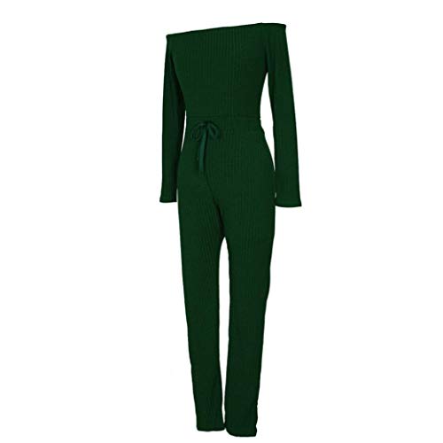 Minisoya Women Long Sleeve Bodycon Clubwear Casual Cocktail Party Romper Playsuit Long Pants Off Shoulder Jumpsuit (Green, XL) - Thumbnail 6