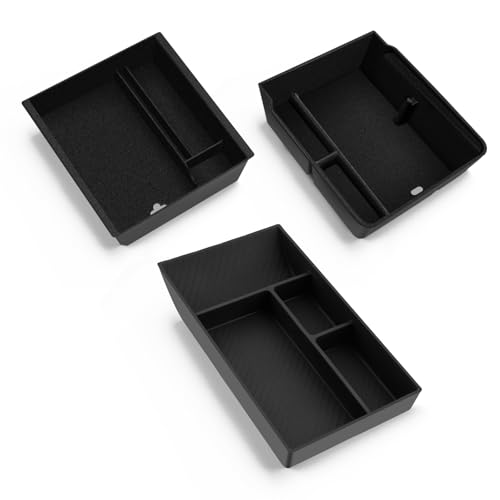 LANTU 3 Pack Accessories for Tesla Model Y 2025-2026 Juniper Center Console Organizer, Silicone Organizer Tray and Armrest Storage Box (Velvet Cover)