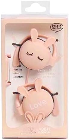 3.5mm Cute Kawaii Cartoon Rabbit Wired Ear-Hook Stereo Earphones Headphones Earbuds with Microphone Compatible with iPhone iPad Samsung Xiaomi Huawei Laptop MP3 Pink