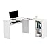 LANGRIA L-Shaped Computer Corner Desk, PC Latop Study Table, Modern Home Office Workstation with Mute Sliding Keyboard Tray and 2-Bookshelf Table, White