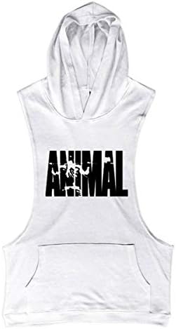 Cabeen Men's Animal Bodybuilding Sleeveless Hoodie Tank Tops Shirt Hooded Vest Train Wear