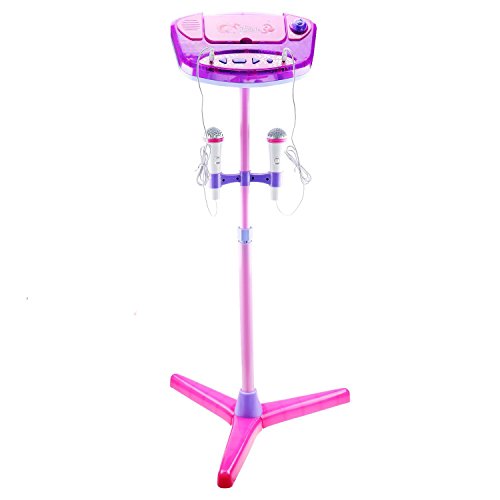 aPerfectLife Rechargeable Kids Microphone Music Karaoke Machine Toy Play Set with 2 Microphones &amp; Adjustable Stand,AUX Cable to Connect to All Your Electronic Devices for Music