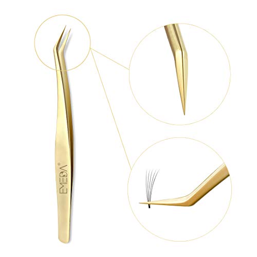 Eyelash Extension Tweezers for Make Fans 3D 4D 5D 6D 8D Volume Lashes Professional Precision Stainless Steel Mega Curved Angled Tips Lashing 45 Degree Tweezer Tools for Eye Lash Extensions Supplies - Thumbnail 7