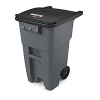 Rubbermaid Commercial Products Fg9W2700Gray Brute Rollout Heavy-Duty Wheeled Trash/Garbage Can, 50-Gallon, Gray