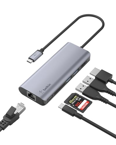 Belkin USB-C-Hub, 6-in-1-MultiPort-Adapter-Dock mit 4K-HDMI, USB-C und 100 W zum Laden (Passthrough), 2x USB A, Gigabit-Ethernet und SD-Steckplatz für