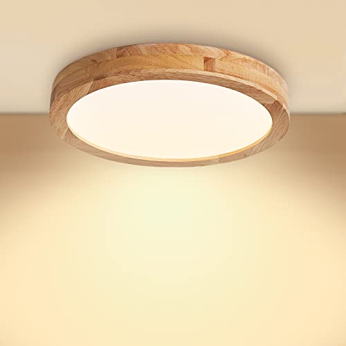 Baerolc LED Deckenleuchte Holz, 30CM Deckenlampe LED Küchenlampe 20W 4500K Neutralweiß Runde Deckenleuchten Moderne Deckenlampe holz für Schlafzimmer/