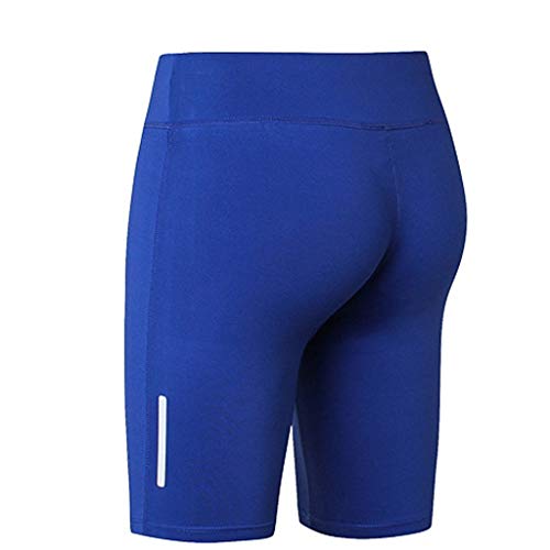 FKSESG Leggings Women's Fitness Yoga Pants Reflective Strip Night Running Training Five-Minute Blue