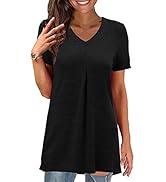 YYA Women's Criss Cross Short Sleeve Shirts Summer Tops V Neck Solid Loose Casual T-Shirt