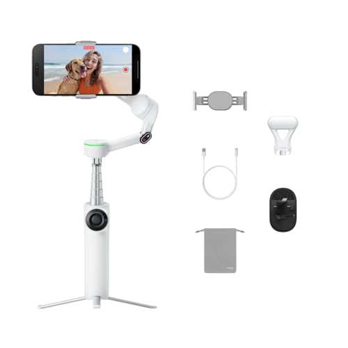 Insta360 Flow 2 Pro Vlog Bundle Weiß - Faltbarer AI Phone Gimbal, Tracking in 200+ Apps mit Apple DockKit, 360º-Pan-Tracking, integr. Stativ/Selfie-St