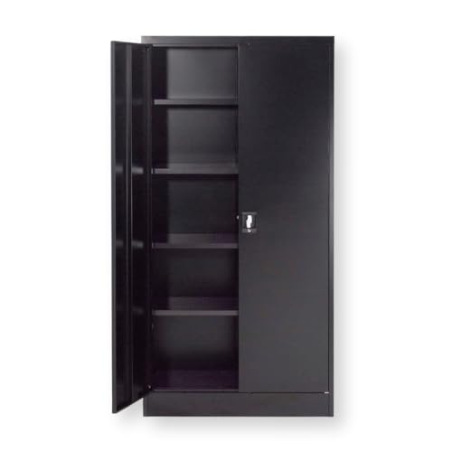 EKE Locker Metalico Gabinete Metalico Tipo Closet para Oficina Hogar Organizador Resguardo de Documtentos Armario de Almacenamiento con Puertas Entrepaños Ajustables Papeleria Hogar (Negro)