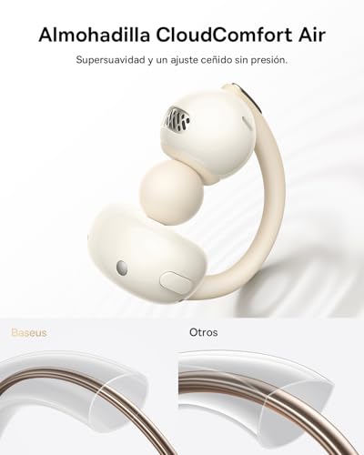 Baseus MC2 Air Auriculares Abiertos, Auriculares de Clip con CloudComfort, SuperBass 2.0, Bluetooth 6.0, 4 Micrófonos con IA para Llamadas nítidas, 40 h de autonomía, IP67, Ligeros 4,9 g