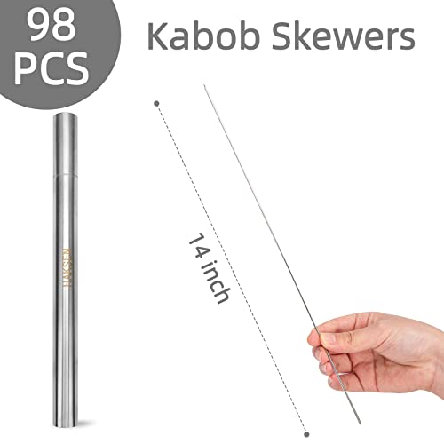 HAKSEN Kabob Skewers, 98PCS Grilling Metal Skewers Long BBQ Skewers Stainless Steel Roasting Sticks for Meat Vegetable Camping