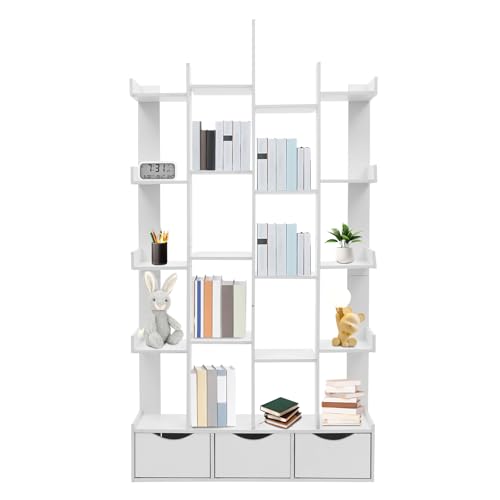 Tall Book Organizer, 5 Tier Wood Bookshelf with 13