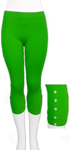 J Ann Women Seamless Capri Legging Stretch Pants With 5 Shinny Buttons, Green, One Size