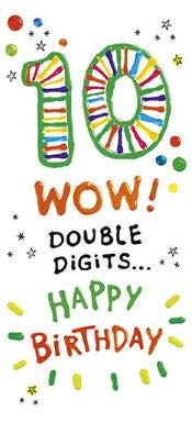 Sugar Pips Boy's/Girl's 10th Birthday Card - Wow! Double Digits - Embossed and Flitter Finish - from The Range (PR-SUP178)