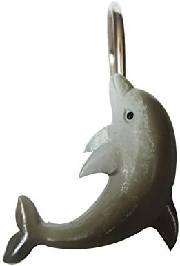 Twofishes home Fashions 12PCS Black "Dolphins" Resin Shower Curtain Hooks Rings Ocean Style Anti Rust For Your Bathroom Living Room or Bedroom