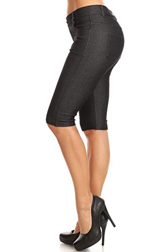 ICONOFLASH Women's 2X Cotton 5 Pocket Bermuda Shorts Plus Size No Muffin Top Stretchy Pull On Denim Like Leggings