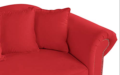 Sofamania Large Classic Velvet Fabric Living Room Chaise Lounge with Nailhead Trim (Red) - Thumbnail 5