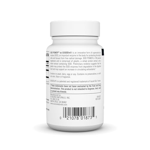 Source Naturals SOD Power As Glisodin Superoxide Dismutase Nutricosmetic Supplement 250mg - 60 Tablets