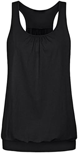 Fashion Women Solid Color Vest Top Ladies Summer Loose Racerback Workout Running Gym Sports Sleeveless Shirt Casual O-Neck Wrinkled Tank Top Blouse