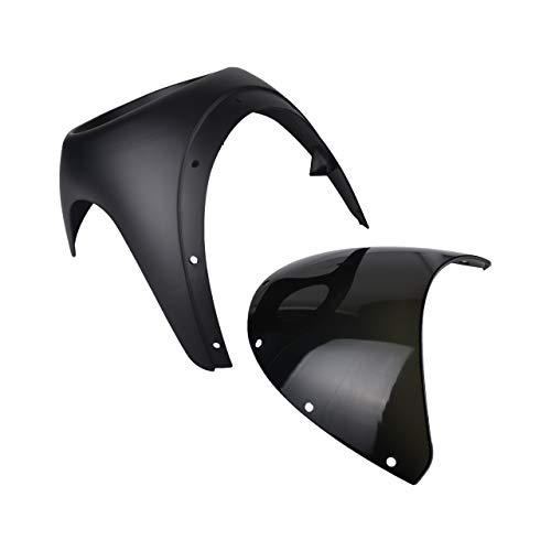 KATUR Motorcycle 7" Headlight Protector Fairing Windshield Kit Universal Screen Cafe Racer Style Fit for Harley Dyna Sportster 1200 883 FLHT Bobber Touring(Black with Smoke Lens)