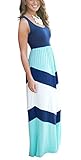 Daysoft Women Cotton A-line Summer Beach Sleeveless Casual Striped Maxi Long Dress (S, COLOR-2)