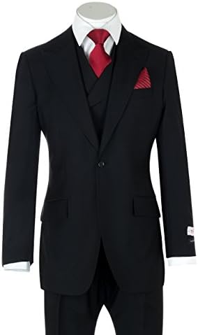San Giovesse Black Wide Leg, Pure Wool Suit & Vest by Tiglio Rosso TIG1001