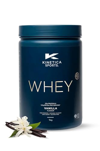 Kinetica Sports Whey Protein Powder - Vanilla, 1Kg, 33 Servings | 23g Protein, 5.5g BCAA Amino Acid & 4.32g Glutamine | Recovery Shake for Optimum Nutrition | WADA & Informed Sport Approved
