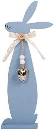 VNEIRW Wooden Easter Day Bunny Decoration - Easter Day Rabbit with Lace Bow Tie Made by Wood, Desk Decoration Toy Ins Kids Room Bunny Photo Prop (Blue)