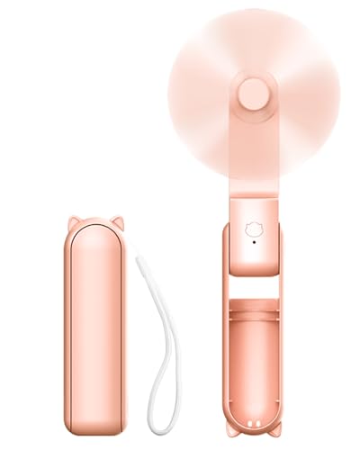 MOXTOYU Mini Portable Folding Fan with USB Rechargeable Battery - 14-21 Hour Battery Life for Office, Pocket and Travel - Pink