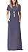 DEARCASE Maxi Dress for Women Purple Gray Large Crewneck Short Sleeves Wedding Guest A-line Casual Loose Party Vintage Spring Summer Beach Long Dresses with Pockets