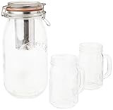 Kilner 9-Piece Cold Brew Coffee Set, Large Clip Top Glassware Jar for Steeping and Storing, Includes Stainless Steel Filter, Handled Drinking Jars, Instruction Leaflet and More, 68-Fluid Ounces