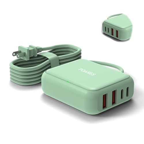 POANES 8-Port USB Charger, Multi-Port Travel USB C Charger, Mini Charging Station with USB C and A Ports, Charging Station Block for Traveling, Camping (Green, 20W)