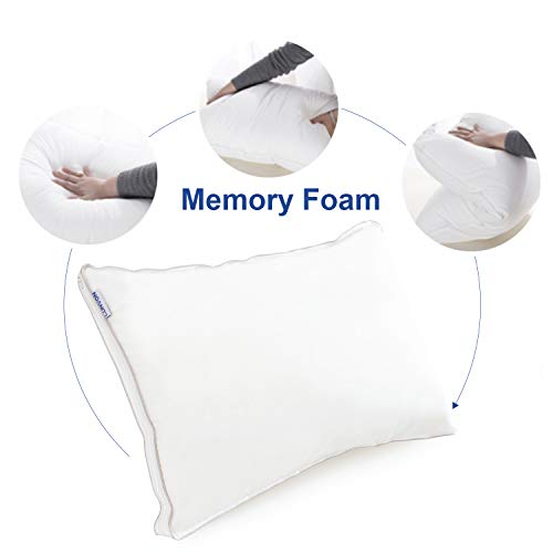 Lunvon Queen Adjustable Shredded Gel Memory Foam Home Bed Pillow for Sleeping Luxury Ventilated Washable Cooling Hypoallergenic Cotton Cover Protector CertiPUR-US Certification for Your Health, White