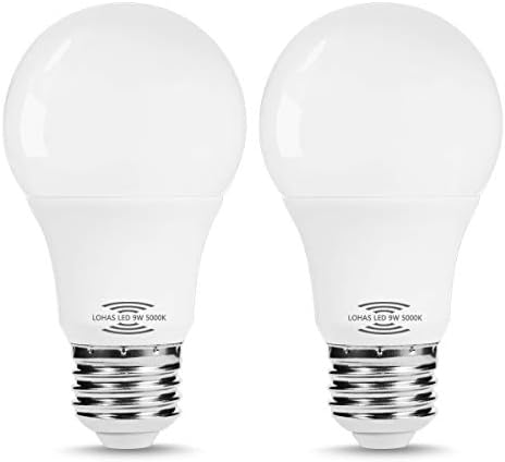 LOHAS A19 LED Radar Motion Sensor Light Bulbs, Dusk to Dawn Light Bulb, E26 60 Watt Equivalent, Daylight 5000K, Security Night Lights, for Outdoor Garage Porch Yard Driveway Auto On/Off, 2 Packs