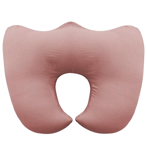 MOIICARE Muslin Nursing Pillow for Breastfeeding, 100% Cotton Cover Original Plus Size Breastfeeding Pillows for More Support for Mom and Baby, Removable Muslin Cover, Bean Paste