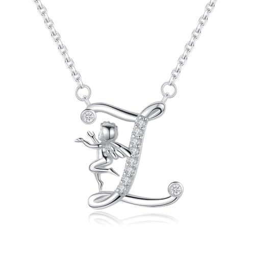 VIKI LYNN Collana con iniziale da donna, in argento Sterling 925, 26 alfabeti e collana con angelo, Argento Sterling 925 placcato oro 18 carati Zirconia cubica, zirconia cubica,