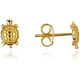 Sea Turtle Stud Earrings Real Solid 14K Yellow Gold