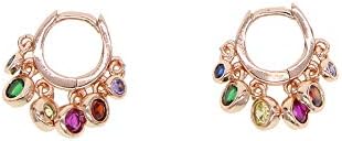 ATJMLADYJEWELRY Rainbow cz dots Drop Charm Mini Small huggie Hoop Earring with Tassel cz for Women